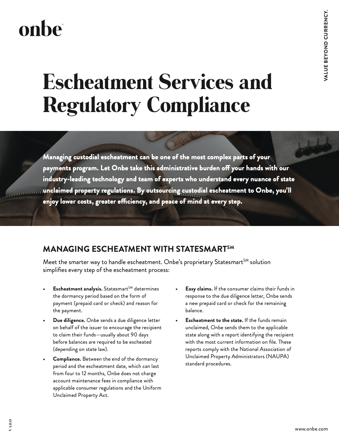 Fact Sheet Escheatment Services and Regulatory Compliance Onbe